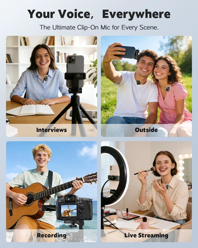 Alt view image 7 of 7 - Wireless Lavalier Microphone for iPhone, Android & Camera - Black | Mini Mic with Digital Display & Noise Reduction, 20H Battery Life, Mics for Video Recording, TikTok, YouTube, Vlogging(Black)