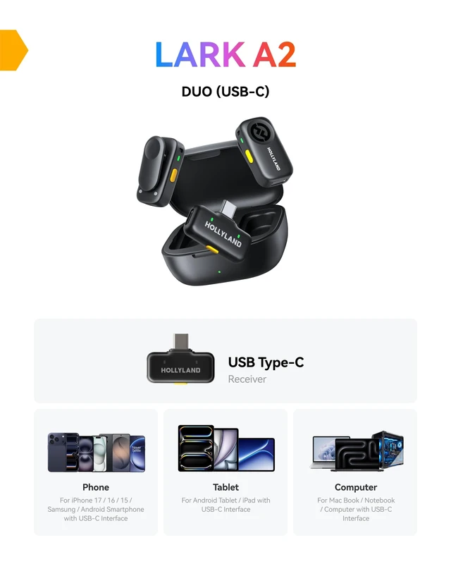 Alt view image 3 of 7 - Lark A2(2TX+1RX+Charging Case) Wireless Microphone, AI Auto-Limit | Plug & Play, 42H Use, Detail-Rich Audio, AI Noise Cancellation, Mini Mic for iPhone17/16/15/Android, Vlog, Streaming