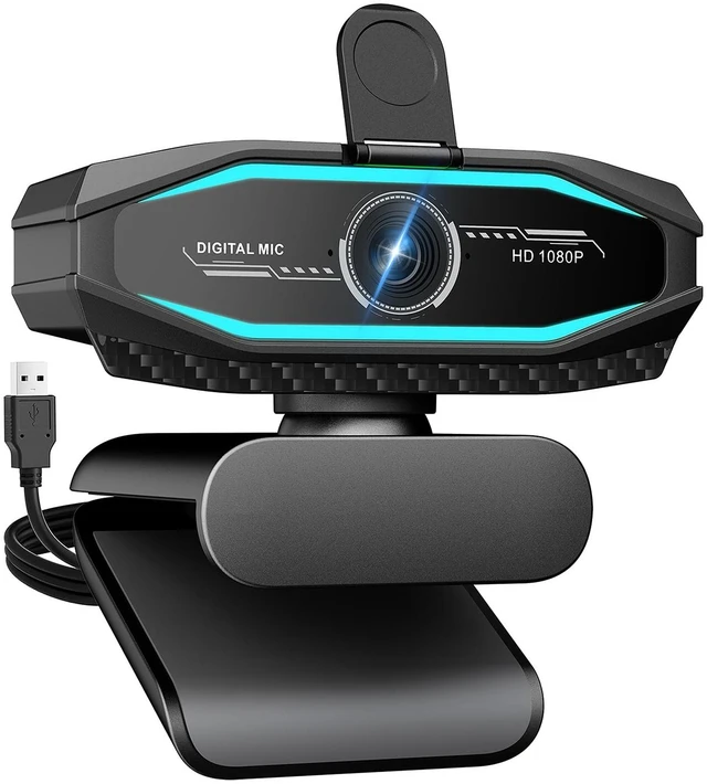 Main image of 1080P HD Webcam with Microphone, USB Computer Camera for Laptop PC Desktop | 30fps web cam, Plug & Play USB with Privacy Cover, Auto Light Correction, RGB Status Light, for Remote Video Work