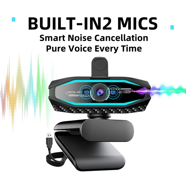 Alt view image 2 of 7 - 1080P HD Webcam with Microphone, USB Computer Camera for Laptop PC Desktop | 30fps web cam, Plug & Play USB with Privacy Cover, Auto Light Correction, RGB Status Light, for Remote Video Work