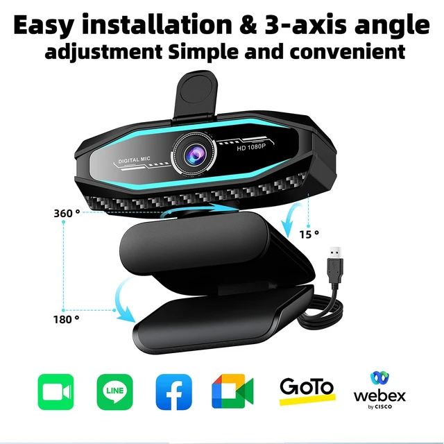 Alt view image 7 of 7 - 1080P HD Webcam with Microphone, USB Computer Camera for Laptop PC Desktop | 30fps web cam, Plug & Play USB with Privacy Cover, Auto Light Correction, RGB Status Light, for Remote Video Work
