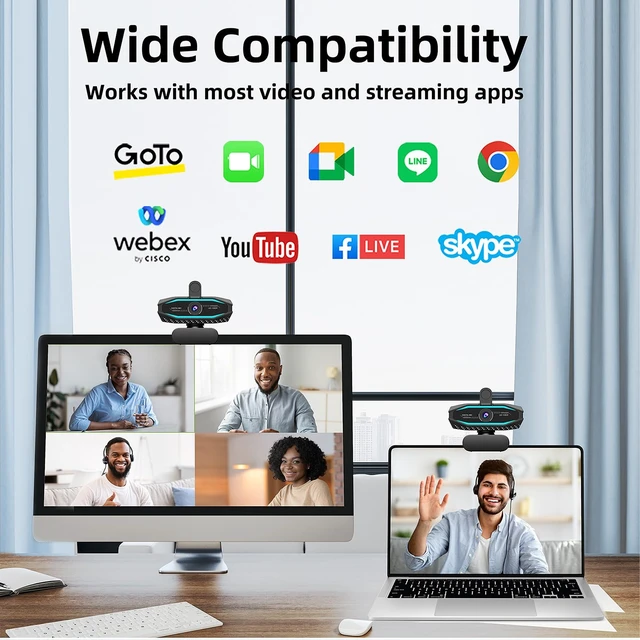 Alt view image 5 of 7 - 1080P HD Webcam with Microphone, USB Computer Camera for Laptop PC Desktop | 30fps web cam, Plug & Play USB with Privacy Cover, Auto Light Correction, RGB Status Light, for Remote Video Work