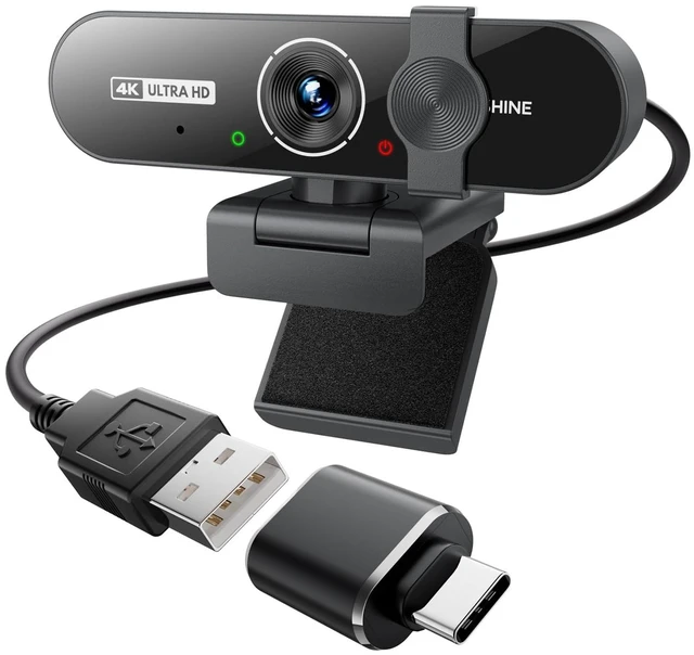 Main image of 4K Webcam with Microphone, Triple Privacy Protection Computer Camera Calls | Plug & Play USB-A & USB-C, 360° Rotation & 90° Tilt, Auto Light Correction,Driver-Free Setup,PC Laptop WebCam for Work Home