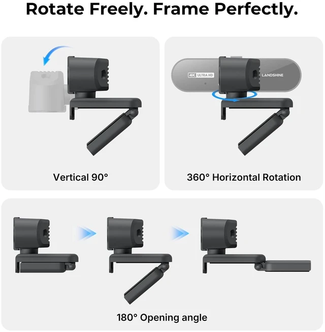 Alt view image 5 of 7 - 4K Webcam with Microphone, Triple Privacy Protection Computer Camera Calls | Plug & Play USB-A & USB-C, 360° Rotation & 90° Tilt, Auto Light Correction,Driver-Free Setup,PC Laptop WebCam for Work Home