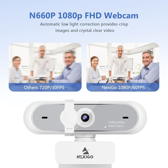 Alt view image 2 of 7 - N660P 1080P 60FPS Webcam with Software Control, Dual Microphone & Cover, Autofocus, HD USB Computer Web Camera, for OBS/Zoom/Skype/FaceTime/Teams/Twitch, White
