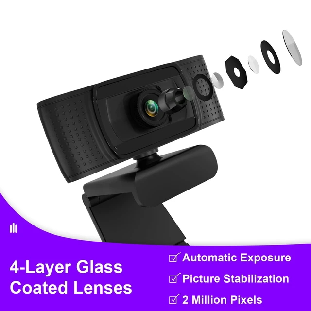 Alt view image 6 of 6 - Full HD Webcam 1080P - Pro Web Camera with Digital Microphone for Ultimate Streaming Experience - USB Computer Camera for PC, Laptop, Desktop & Mac - Perfect for Skype, YouTube, & More