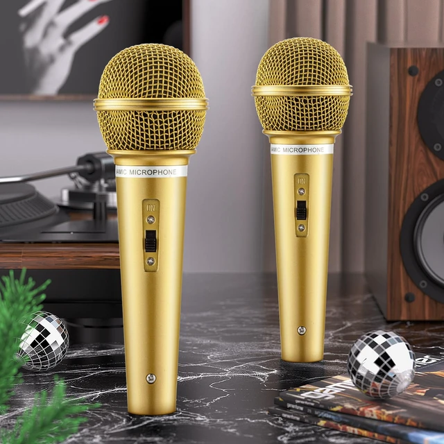Alt view image 2 of 7 - 8PCS Fake Microphone Prop - Realistic Plastic Mic Set, Gold | Eye-catching Prop for Cosplay, Anime Conventions, Dress-up and Halloween, Lightweight Plastic with Realistic Details