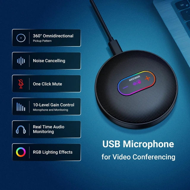 Alt view image 2 of 7 - UM04 USB Microphone, AI Cancelling Desktop Omnidirectional Condenser Mic with 48KHz/24Bit Mute for Online Meeting Recording Skype Teaching Windows Computer Laptop PC Mac Phone (Not Speaker)