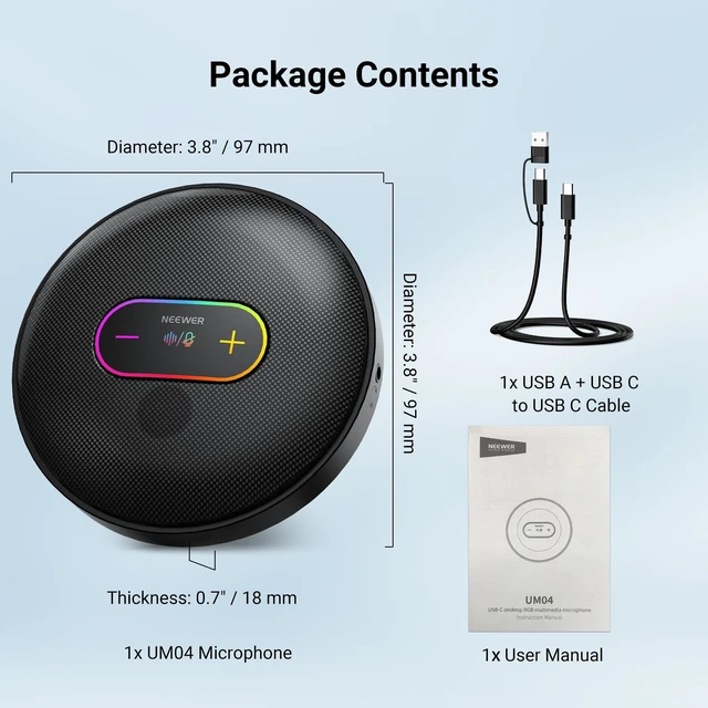 Alt view image 3 of 7 - UM04 USB Microphone, AI Cancelling Desktop Omnidirectional Condenser Mic with 48KHz/24Bit Mute for Online Meeting Recording Skype Teaching Windows Computer Laptop PC Mac Phone (Not Speaker)
