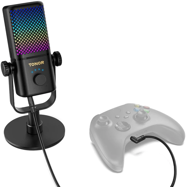 Main image of Gaming Microphone Compatible with Xbox, RGB Condenser Streaming Mic, Low Noise, Gain Control, One Tap Mute, Compatible with Capture Card, 200 cm/78inch Cable, Desktop Stand, Black TCX3