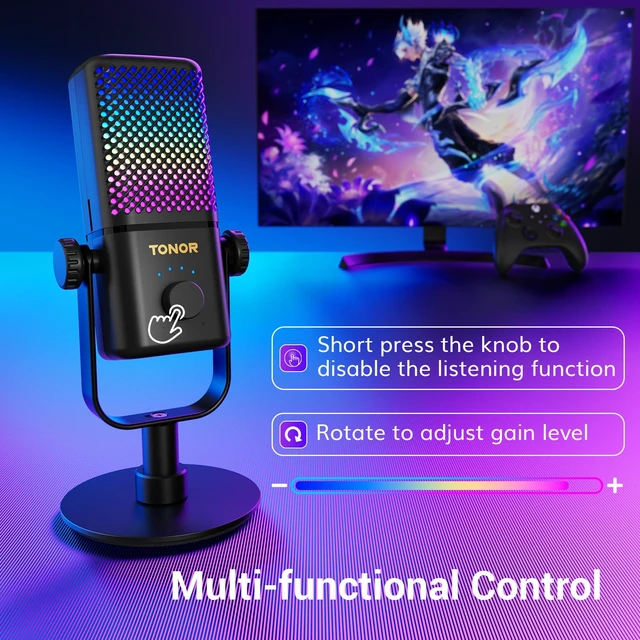 Alt view image 7 of 7 - Gaming Microphone Compatible with Xbox, RGB Condenser Streaming Mic, Low Noise, Gain Control, One Tap Mute, Compatible with Capture Card, 200 cm/78inch Cable, Desktop Stand, Black TCX3