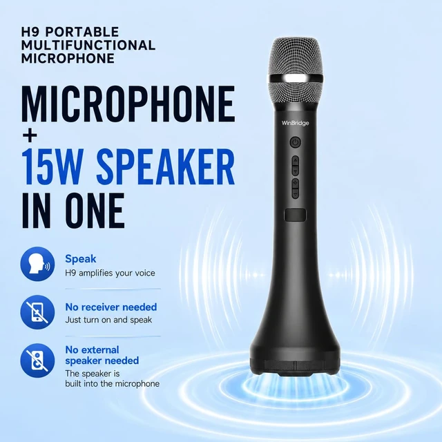 Alt view image 2 of 7 - Bluetooth Microphone Wireless Voice Amplifier With 3 Sound Effects H9 | Professional Intelligent Handheld Mic Speaker, 15W Microphone with Built in Speaker for Karaoke Teaching Singing Speaking
