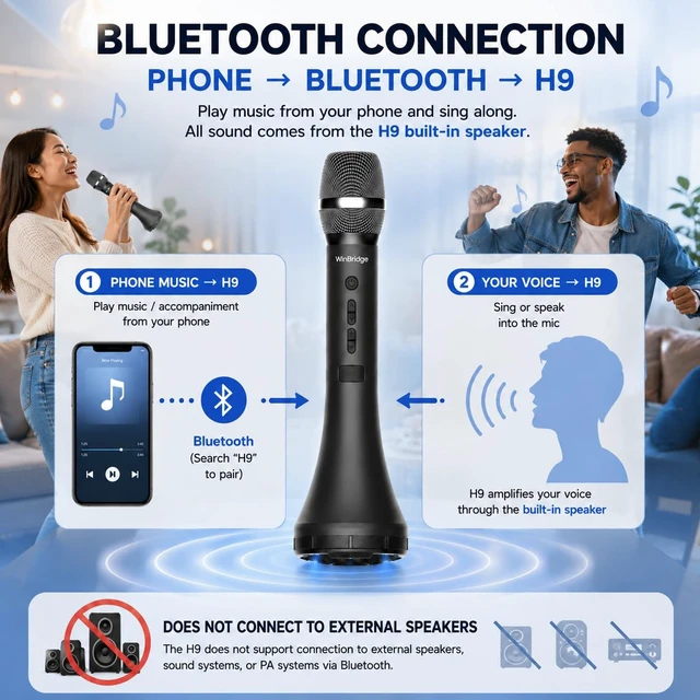 Alt view image 4 of 7 - Bluetooth Microphone Wireless Voice Amplifier With 3 Sound Effects H9 | Professional Intelligent Handheld Mic Speaker, 15W Microphone with Built in Speaker for Karaoke Teaching Singing Speaking