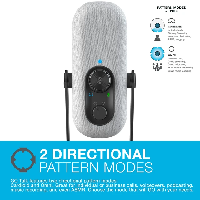 Alt view image 3 of 5 - Go Talk USB-C Microphone with Cardioid and omnidirectional Modes, Volume Control, Mute, 3.5mm aux, Plug and Play, White