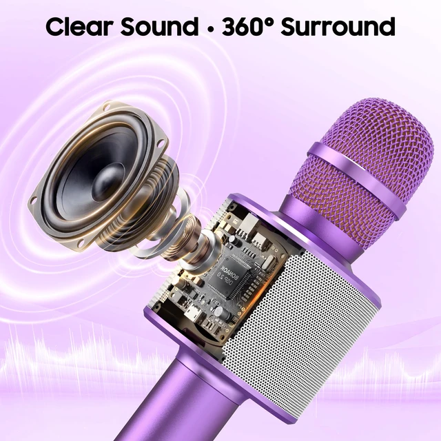 Alt view image 2 of 7 - Wireless Bluetooth Karaoke Microphone, 3-in-1 Portable Handheld Mic Speaker Machine for All Smartphones, for Girls Boys Kids Adults All Age Q37(Light Purple)