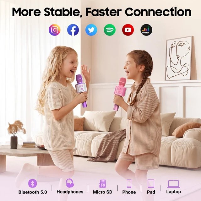Alt view image 3 of 7 - Wireless Bluetooth Karaoke Microphone, 3-in-1 Portable Handheld Mic Speaker Machine for All Smartphones, for Girls Boys Kids Adults All Age Q37(Light Purple)