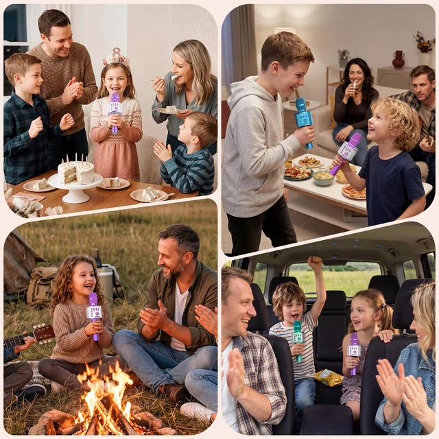 Alt view image 7 of 7 - Wireless Bluetooth Karaoke Microphone, 3-in-1 Portable Handheld Mic Speaker Machine for All Smartphones, for Girls Boys Kids Adults All Age Q37(Light Purple)