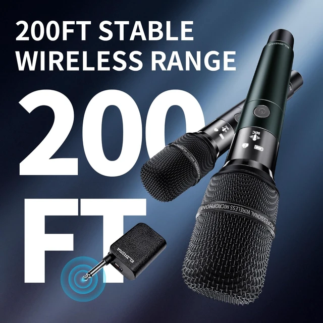Alt view image 4 of 7 - Dual Handheld Wireless Microphone System | Rechargeable 2.4GHz, Foldable Receiver, 200FT Range, 30H Battery, For Speaker & Karaoke Machine