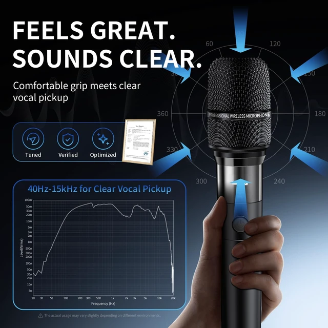 Alt view image 6 of 7 - Dual Handheld Wireless Microphone System | Rechargeable 2.4GHz, Foldable Receiver, 200FT Range, 30H Battery, For Speaker & Karaoke Machine