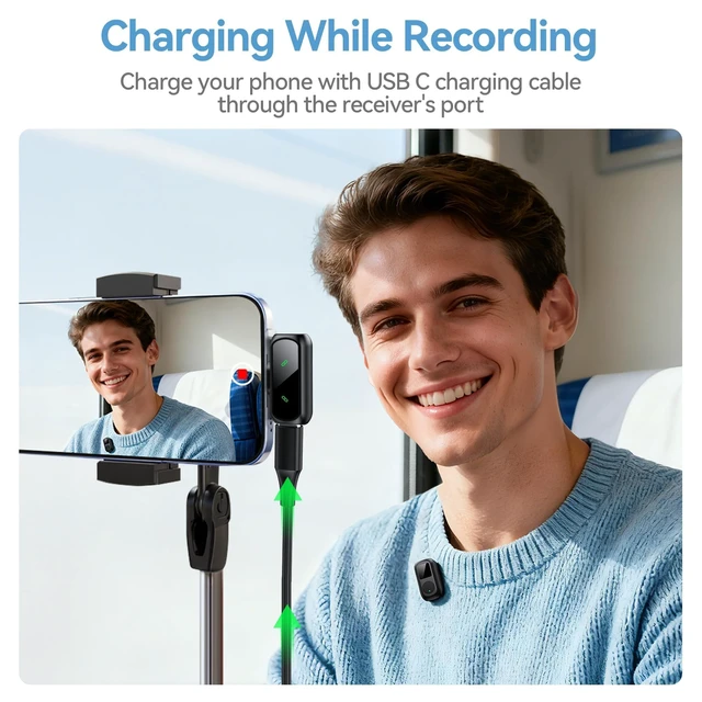 Alt view image 6 of 7 - Mini Lavalier Microphone for iPhone & Android Wireless Microphone | Noise Reduction Magnetic Mini Lapel Mic with 54H Charging Case for YouTube Podcast Tiktok Vlogging Video Recording Black