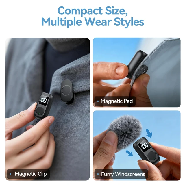 Alt view image 7 of 7 - Mini Lavalier Microphone for iPhone & Android Wireless Microphone | Noise Reduction Magnetic Mini Lapel Mic with 54H Charging Case for YouTube Podcast Tiktok Vlogging Video Recording Black