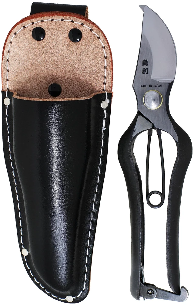Main image of Japanese Pruning Shears for Gardening Heavy Duty 8", Made in JAPAN, Professional Garden Bypass Pruners with Leather Sheath, Hand Forged Japanese Carbon Steel, Black