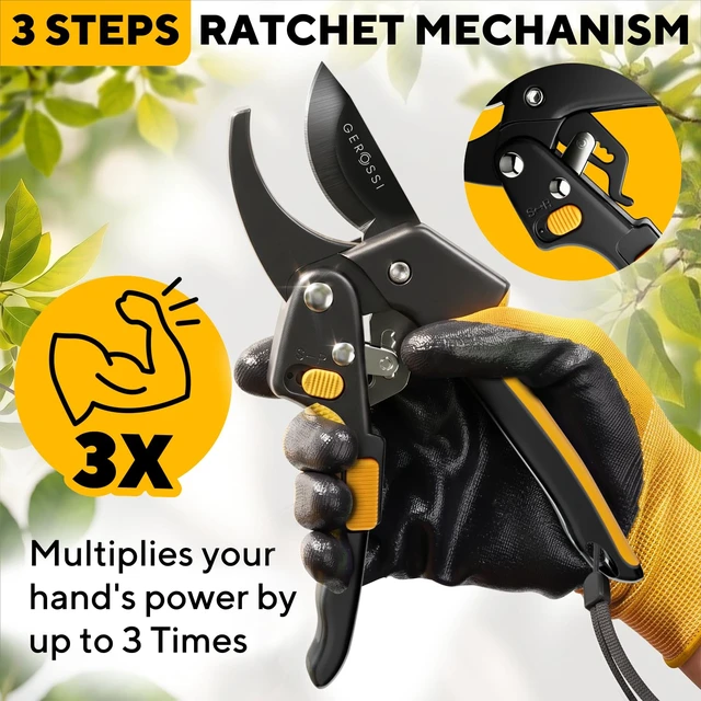 Alt view image 3 of 7 - Ratchet Pruning Shears Heavy Duty, Hand Pruners for Gardening | Cuts 3x Easier for Arthritis and Weak Grip, 8 in Extra Sharp Anvil Blade, Garden Clippers for Branches and Trees
