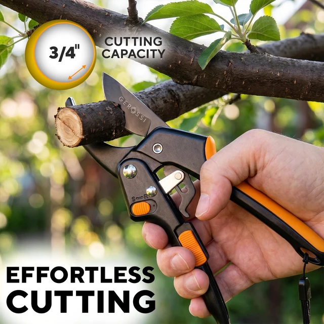 Alt view image 2 of 7 - Ratchet Pruning Shears Heavy Duty, Hand Pruners for Gardening | Cuts 3x Easier for Arthritis and Weak Grip, 8 in Extra Sharp Anvil Blade, Garden Clippers for Branches and Trees