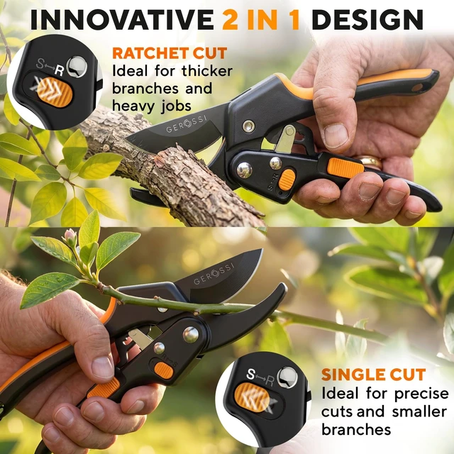 Alt view image 4 of 7 - Ratchet Pruning Shears Heavy Duty, Hand Pruners for Gardening | Cuts 3x Easier for Arthritis and Weak Grip, 8 in Extra Sharp Anvil Blade, Garden Clippers for Branches and Trees