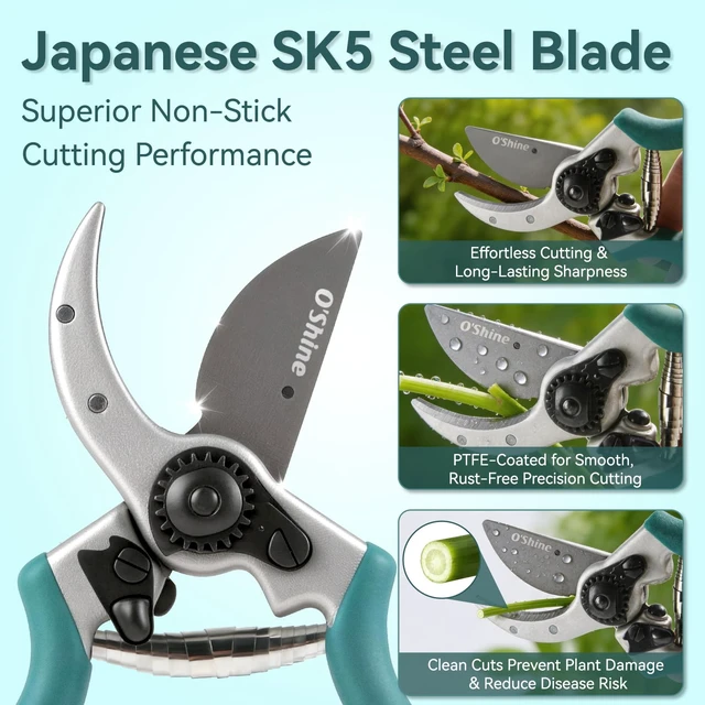 Alt view image 2 of 6 - Premium Bypass Pruning Shears - Heavy Duty Garden Shears | Forged Aluminum Hand Pruners with Non Stick PTFE Coated Blade, Textured Anti Slip Grip and 1 Inch Capacity