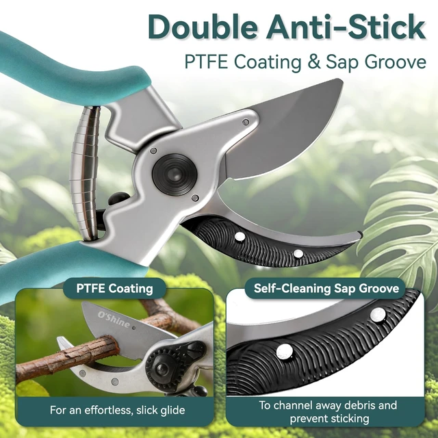 Alt view image 3 of 6 - Premium Bypass Pruning Shears - Heavy Duty Garden Shears | Forged Aluminum Hand Pruners with Non Stick PTFE Coated Blade, Textured Anti Slip Grip and 1 Inch Capacity