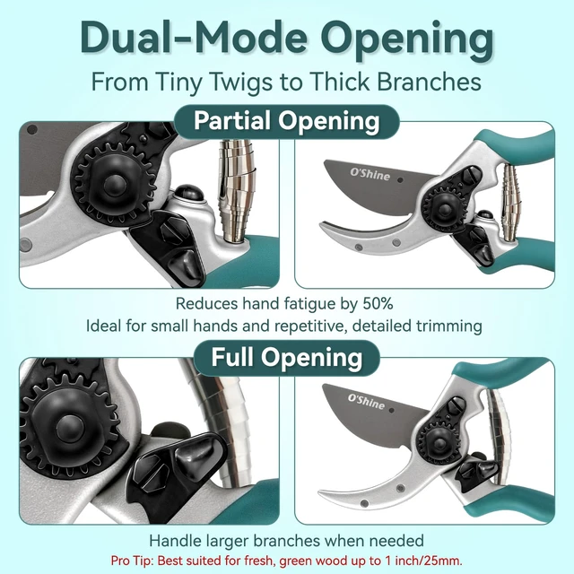 Alt view image 5 of 6 - Premium Bypass Pruning Shears - Heavy Duty Garden Shears | Forged Aluminum Hand Pruners with Non Stick PTFE Coated Blade, Textured Anti Slip Grip and 1 Inch Capacity
