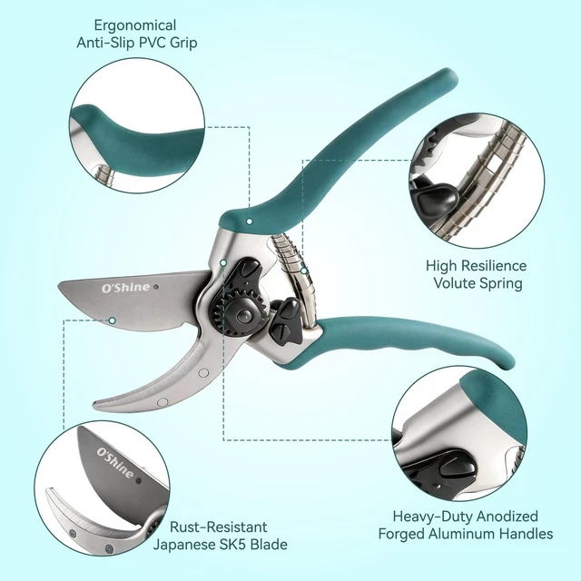 Alt view image 4 of 6 - Premium Bypass Pruning Shears - Heavy Duty Garden Shears | Forged Aluminum Hand Pruners with Non Stick PTFE Coated Blade, Textured Anti Slip Grip and 1 Inch Capacity