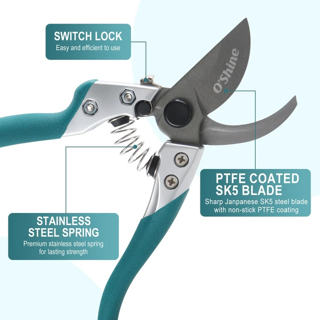 Alt view image 3 of 6 - 8" Professional Bypass Pruning Shears - Heavy Duty Garden Shears | Sharp Japanese SK5 Steel Hand Pruners with Ergonomic Non Slip Grip and 1 Inch Cut Capacity Garden Clippers