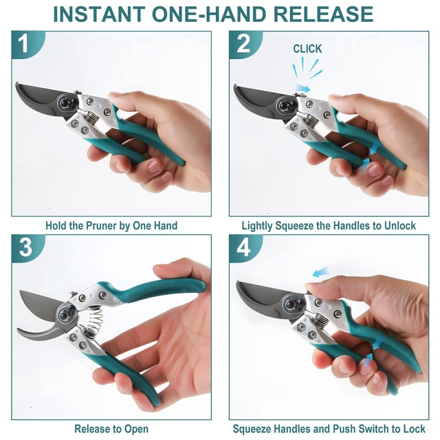 Alt view image 4 of 6 - 8" Professional Bypass Pruning Shears - Heavy Duty Garden Shears | Sharp Japanese SK5 Steel Hand Pruners with Ergonomic Non Slip Grip and 1 Inch Cut Capacity Garden Clippers
