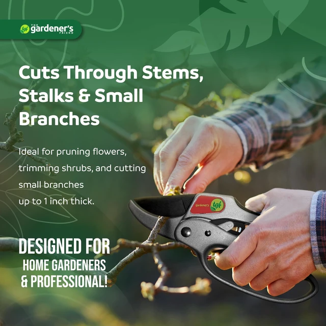 Alt view image 5 of 7 - Heavy Duty Ratchet Pruning Shears, Anvil | Manganese steel blade cuts thick branches to 1 inch. Aluminum body garden clippers with safety latch, 3-stage action.