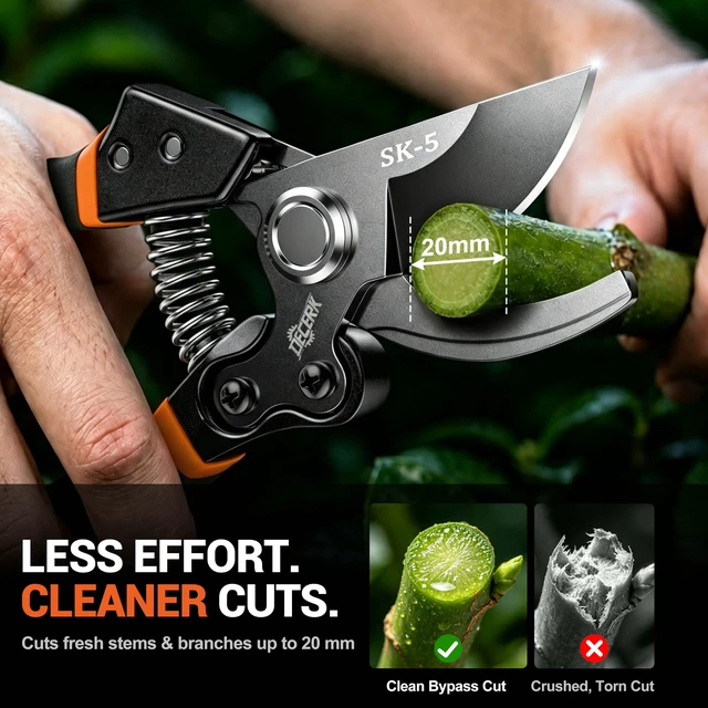 Alt view image 2 of 7 - ® Bypass Pruning Shears for Arthritic Hands, 5mm Cushioned Foam Grips | Heavy Duty Garden Clippers & Scissors, Cut 4X Easier, Ultra-Sharp Japanese SK5 Blade, One-Piece Metal Handles, 3/4" Capacity