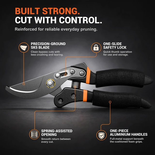 Alt view image 7 of 7 - ® Bypass Pruning Shears for Arthritic Hands, 5mm Cushioned Foam Grips | Heavy Duty Garden Clippers & Scissors, Cut 4X Easier, Ultra-Sharp Japanese SK5 Blade, One-Piece Metal Handles, 3/4" Capacity