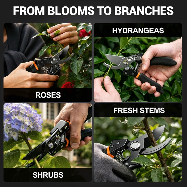 Alt view image 6 of 7 - ® Bypass Pruning Shears for Arthritic Hands, 5mm Cushioned Foam Grips | Heavy Duty Garden Clippers & Scissors, Cut 4X Easier, Ultra-Sharp Japanese SK5 Blade, One-Piece Metal Handles, 3/4" Capacity