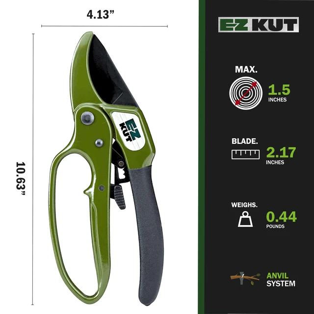 Alt view image 5 of 7 - Heavy Duty Pruning Shears Green - with Ratcheting Action Great Garden Hand Tool Clippers Gardening pruners arthritis tools Ratcheting Anvil Hand Pruner Pruning Shears Heavy Duty Since 1988