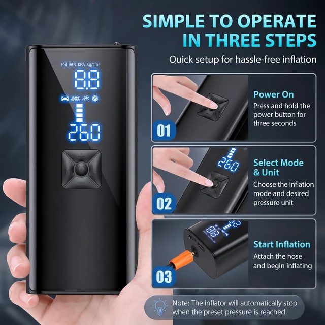 Alt view image 7 of 7 - Tire Inflator Portable Air Compressor, Cordless Tire Pump with 150 PSI Digital Pressure Gauge & LED Light, 2X Fast Inflation Air Pump for Cars, Bikes, Motorcycles, Balls
