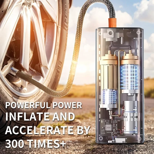 Alt view image 2 of 6 - Portable Tire Inflator Air Compressor with LCD Display, LED Light, and Auto-Shut Off Function 150 PSI Portable Air Pump for Cars, Motorcycles, Bicycles, Balls, and More