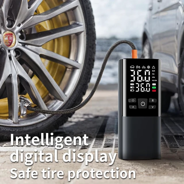 Alt view image 5 of 6 - Portable Tire Inflator Air Compressor with LCD Display, LED Light, and Auto-Shut Off Function 150 PSI Portable Air Pump for Cars, Motorcycles, Bicycles, Balls, and More
