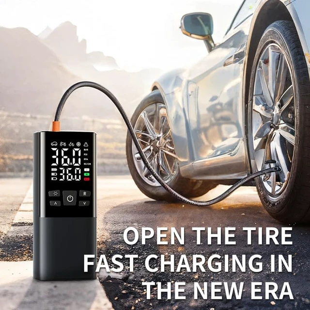Alt view image 6 of 6 - Portable Tire Inflator Air Compressor with LCD Display, LED Light, and Auto-Shut Off Function 150 PSI Portable Air Pump for Cars, Motorcycles, Bicycles, Balls, and More