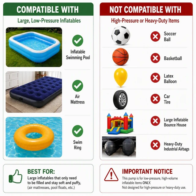 Alt view image 2 of 7 - Air Pump for Inflatables, Electric Air Mattress Pump, 3 Nozzles | Portable Quick-Fill Inflatable Pump for Air Beds, Boats and Swimming Rings, Compatible with 110V AC/12V DC Adapters