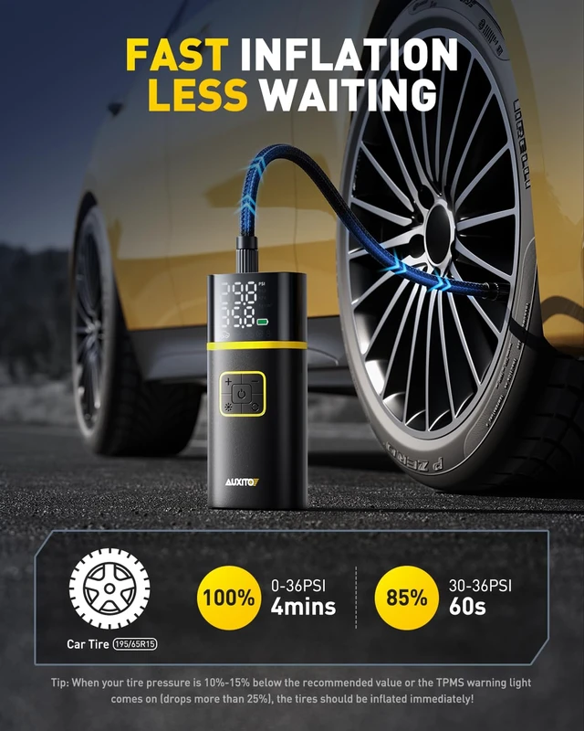Alt view image 2 of 7 - 150PSI Tire Inflator Portable Air Compressor, 5X Faster Air Pump | 40L/min Tire Inflator for Car Tires, Bikes and Motorcycles, Auto Shut-off, Digital Display Pressure Gauge, LED Light