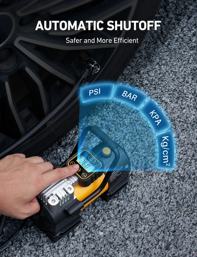 Alt view image 7 of 7 - Tire Inflator Portable Air Compressor 12VDC Tire Pump Digital Gauge | 150 PSI Auto Shut-Off Fast Inflation, Ultra-Bright 12 LED Emergency Light Air Pump for Car Tires, Motorcycles, Bikes, Balls