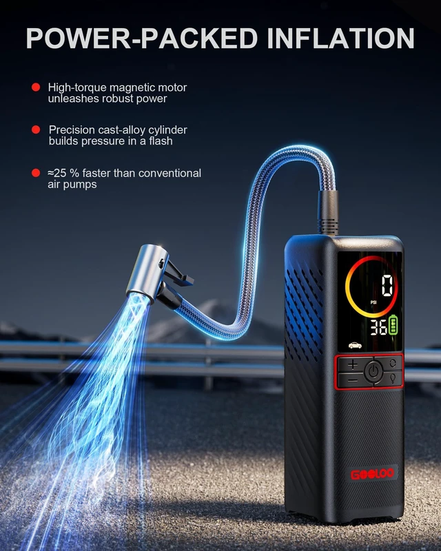 Alt view image 2 of 7 - GT160 Tire Inflator Portable Air Compressor (160PSI & 7500mAh) | Cordless Air Pump with Digital Pressure - Auto Shut Off - Large LED Display - Suitable for Cars, Bikes, Balls, Motorcycles
