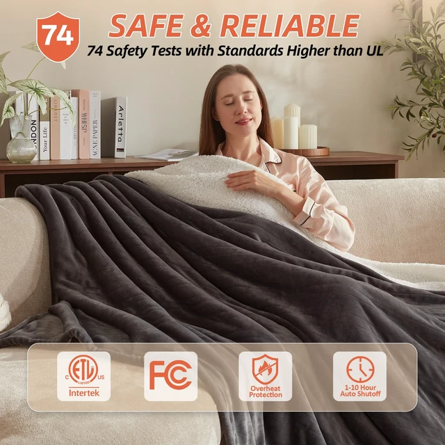 Alt view image 6 of 7 - Electric Heated Blanket,50"x60" Heating Throw Flannel London Grey | ETL Certified 9 Setting Electric Heated Throw Blanket,Machine Washable Auto Off for couch Bed Office, Gifts for Women Grandpa