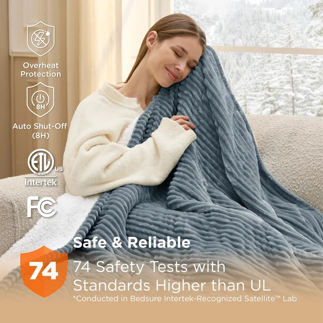 Alt view image 7 of 7 - GentleSoft Heated Blanket Throw - Soft Ribbed Flannel Electric Blanket, Gifts for Grandma (50x60 inches, Grey)